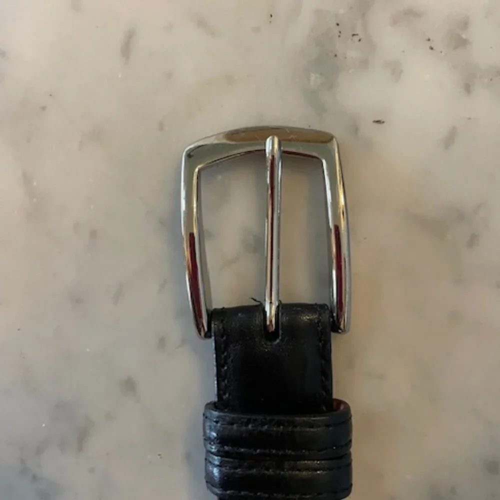 J. HILBURN Leather Black Belt Silver Hardware Genuine Italian Calfskin 42